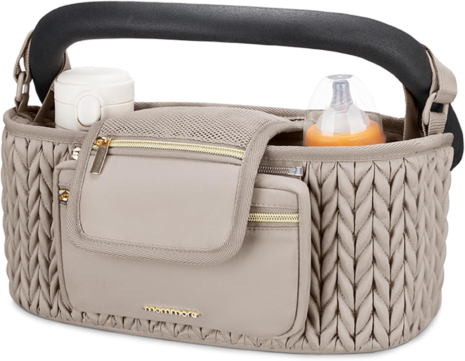 mommore Universal Stroller Organizer with Insulated Cup Holders Light Cafe