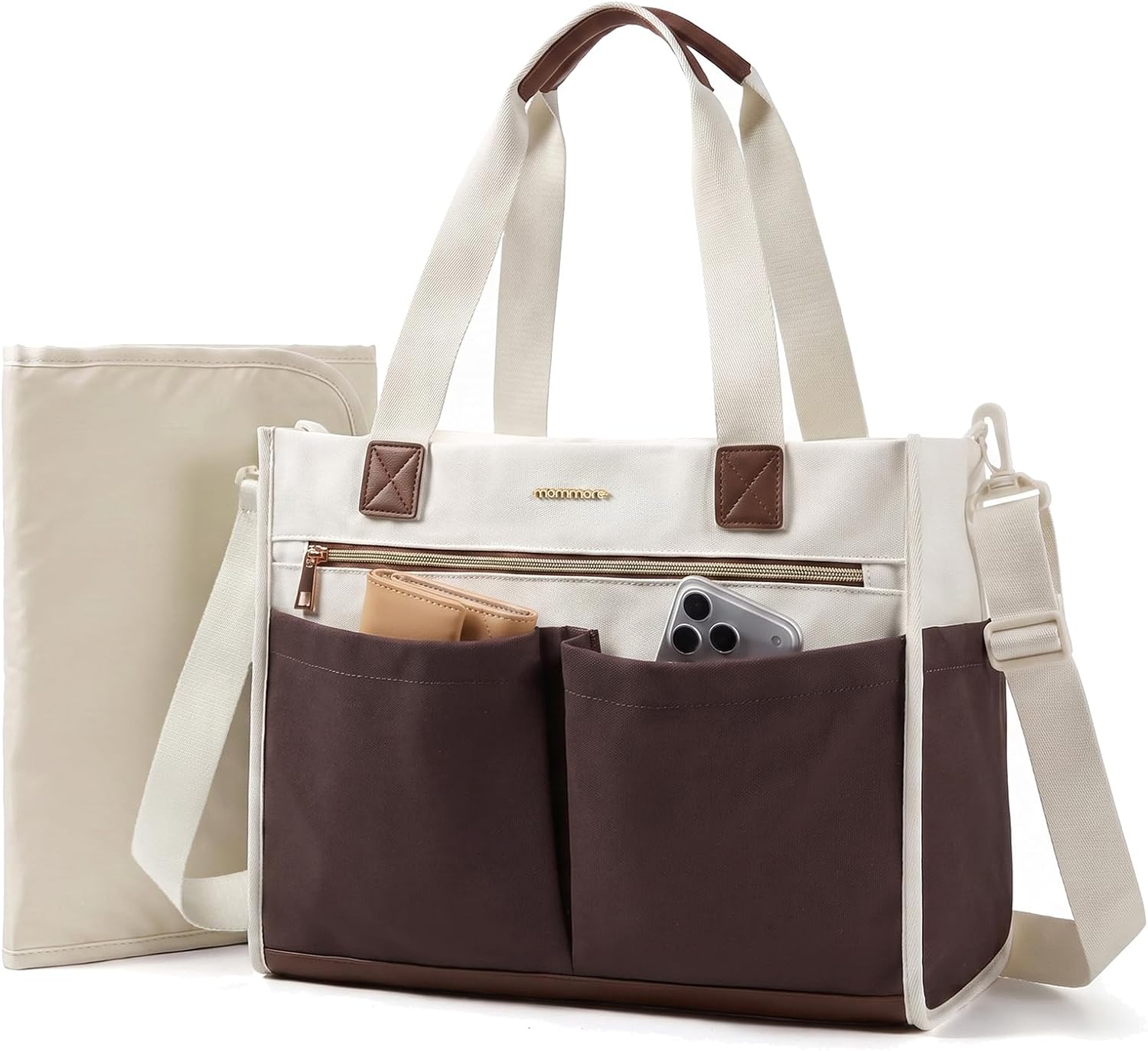 mommore Canvas Travel Tote Bag Large Diaper Bag Tote Stylish Coffee Brown
