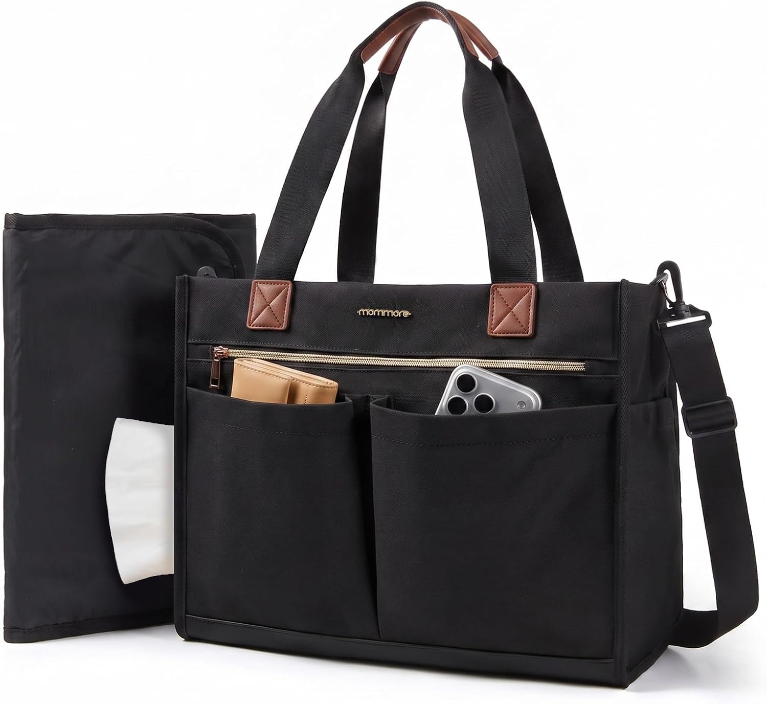 mommore Canvas Travel Tote Bag Large Diaper Bag Tote Stylish Black