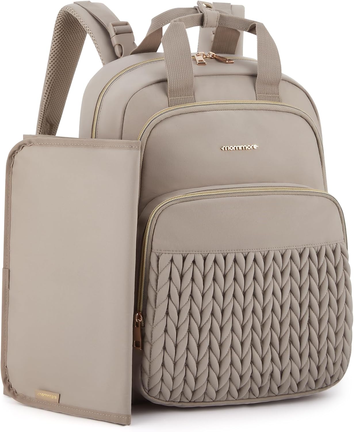 mommore Diaper Bag Backpack, Large Travel Baby Bag for Daily Essentials Brown Taupe