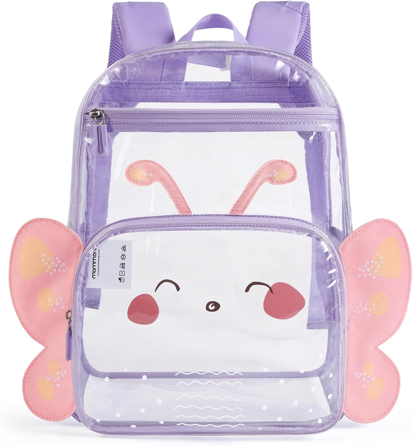 mommore Clear Backpack Heavy Duty PVC Transparent Bookbag for School Butterfly-purple