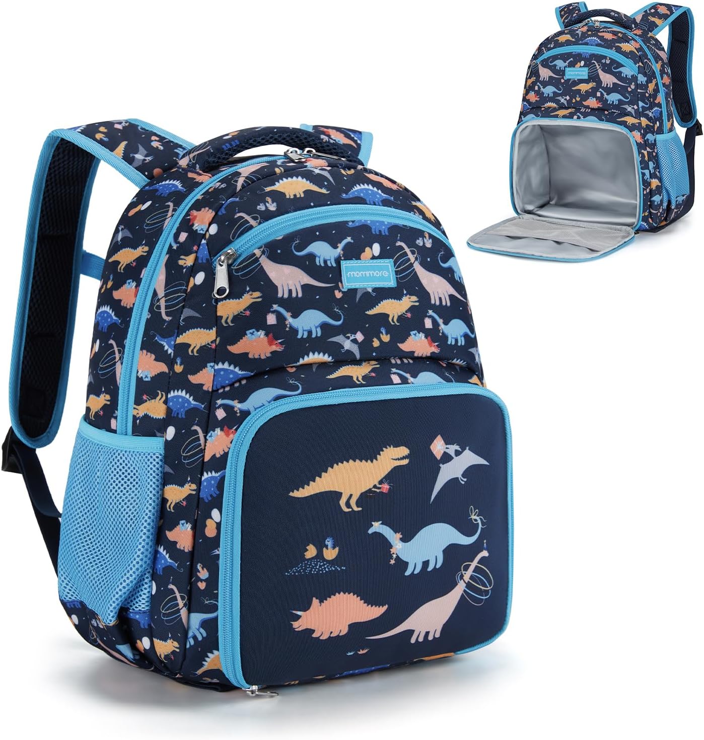 mommore 2-in-1 Kids Backpack for Boys Girls 4-8 with Insulated Lunch Pocket Dinosaur