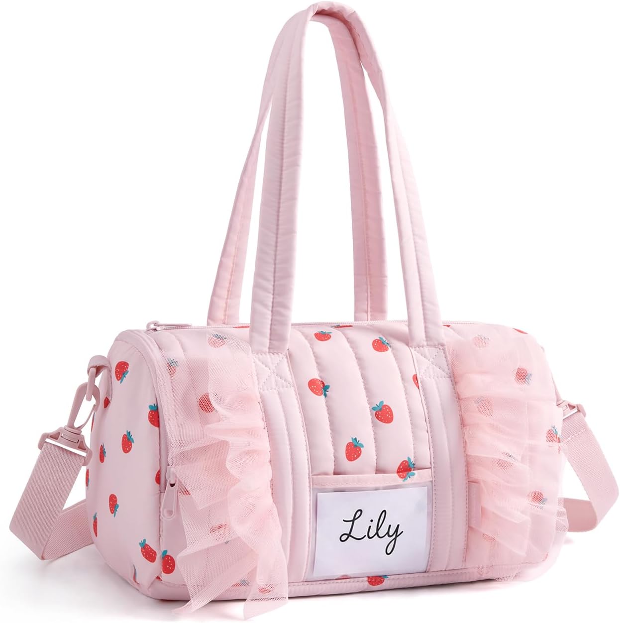 Mommore Ballet Dance Bag for Girls 4-6 with Name Tag Slot, Pink Strawberry