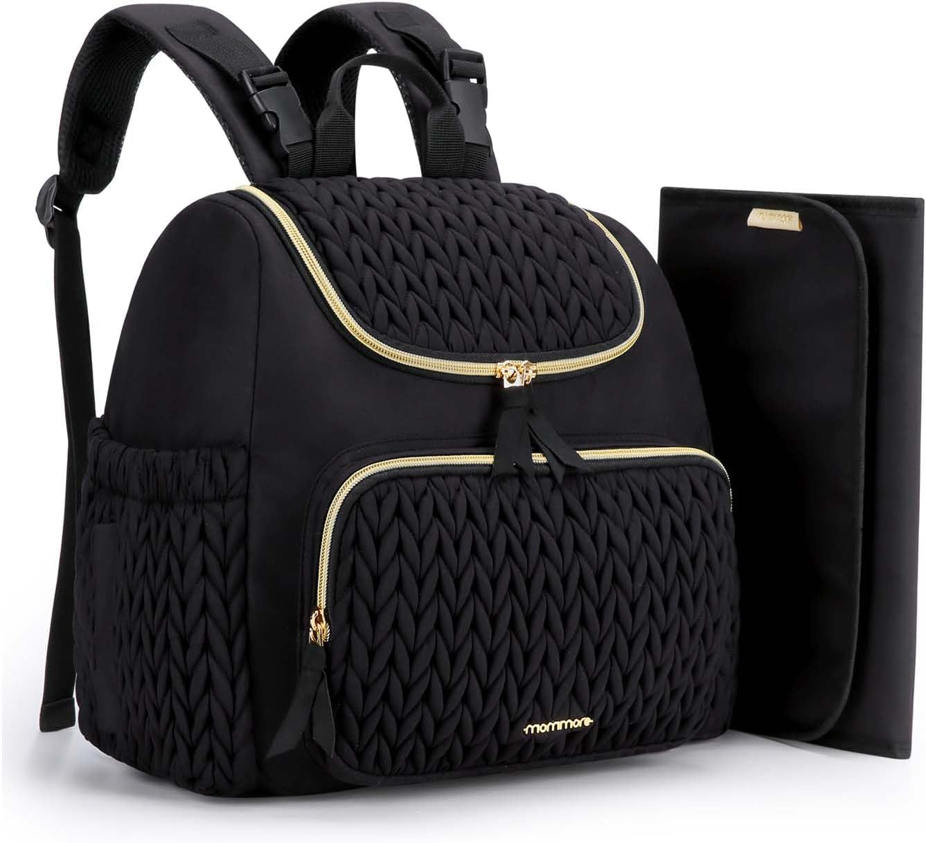 mommore Diaper Bag Backpack, Stylish Mini Baby Bag with Changing Pad Black
