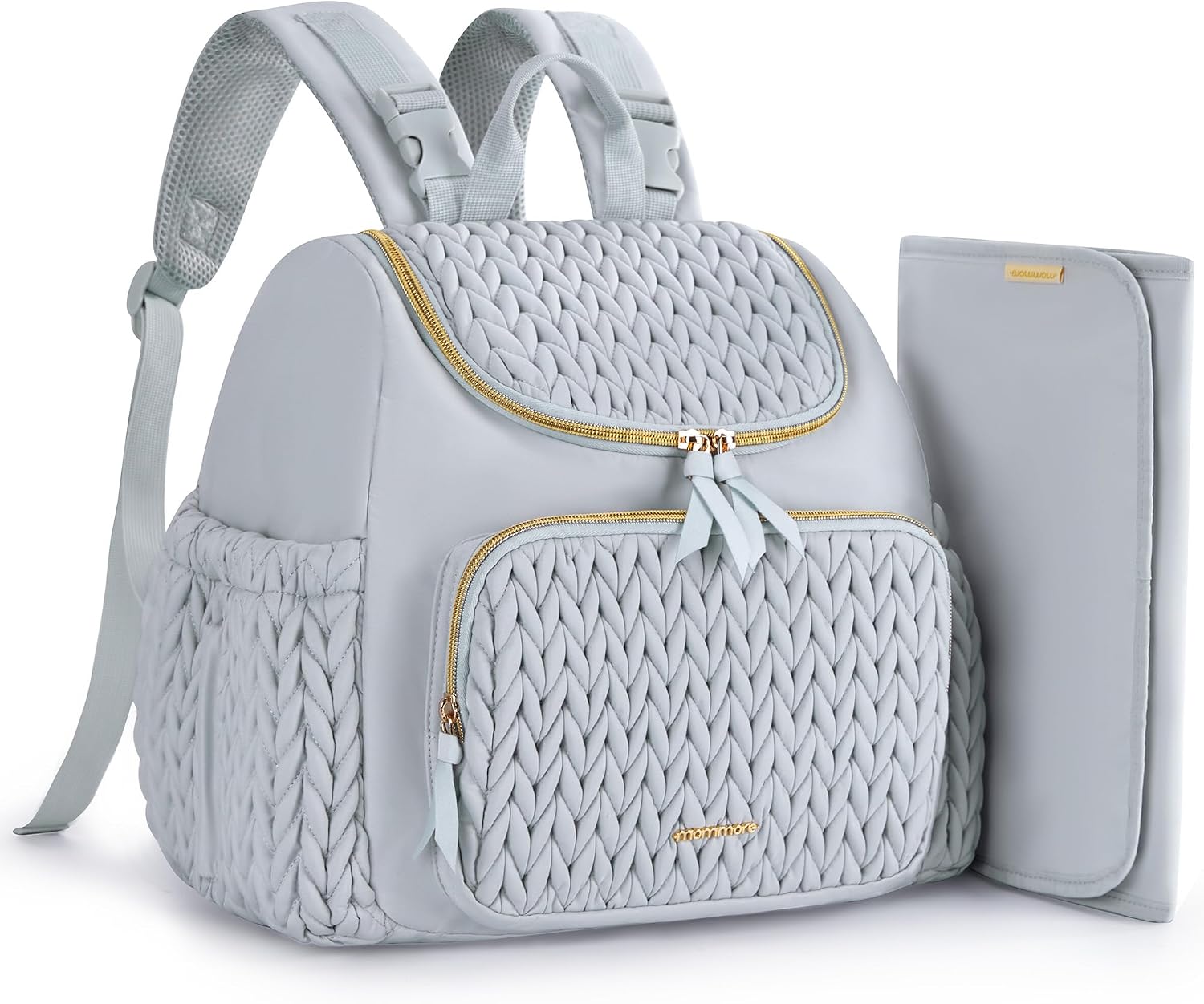 mommore Diaper Bag Backpack, Stylish Mini Baby Bag with Changing Pad Light Blue