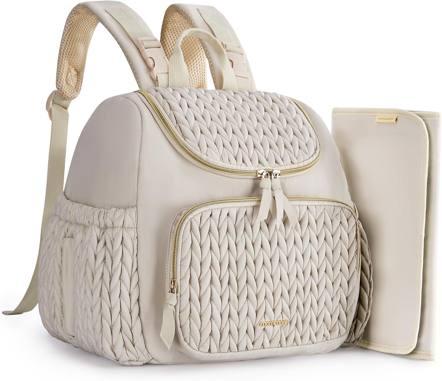 mommore Diaper Bag Backpack, Stylish Mini Baby Bag with Changing Pad Light Cream