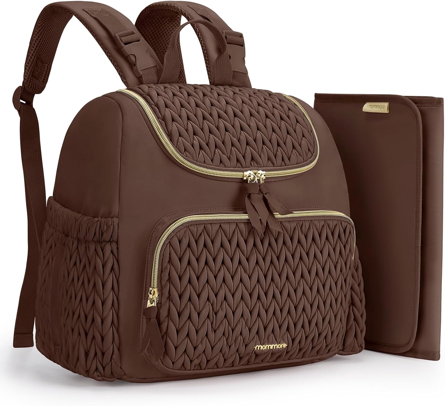 mommore Diaper Bag Backpack, Stylish Mini Baby Bag with Changing Pad Coffee