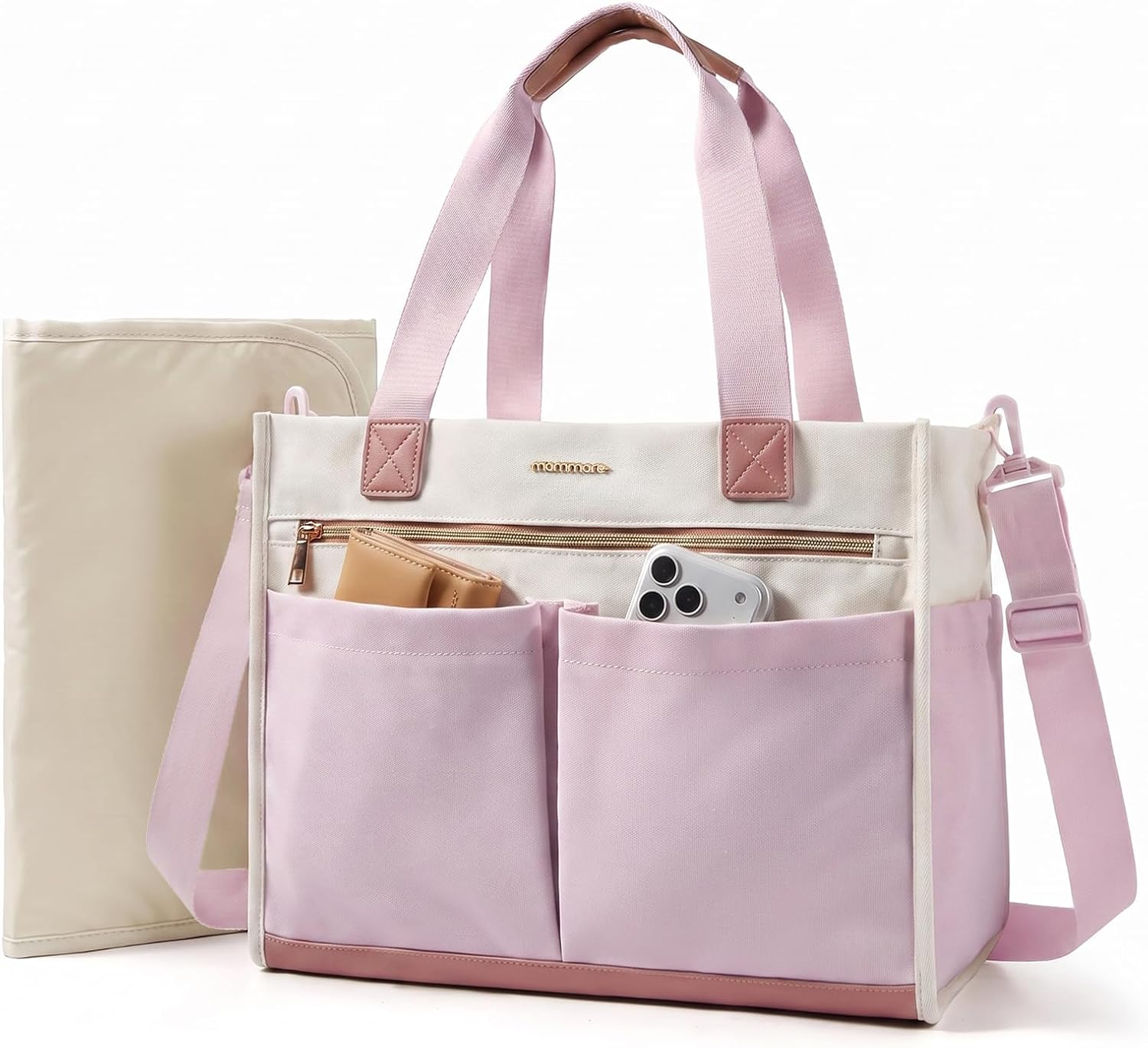 mommore Canvas Travel Tote Bag Large Diaper Bag Tote Stylish Baby Pink
