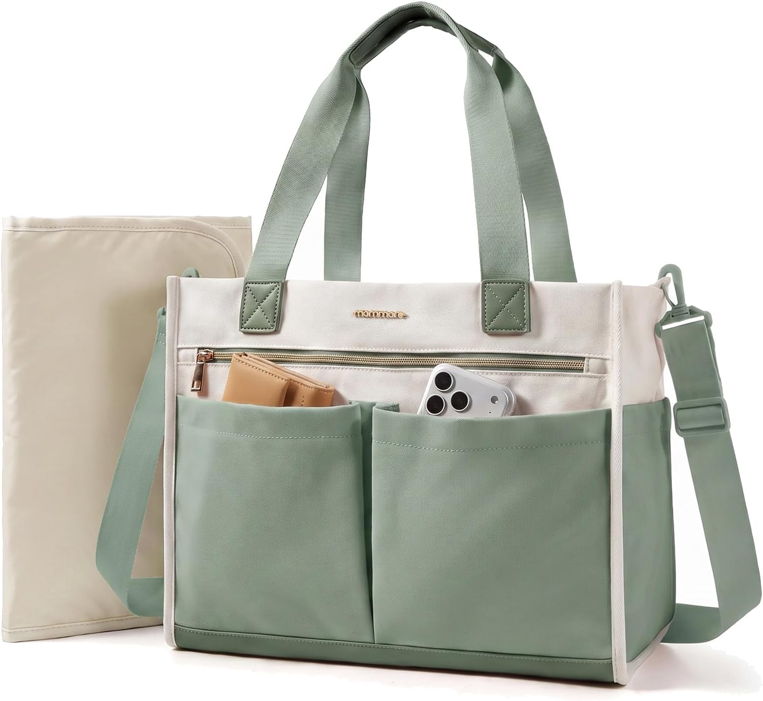 mommore Canvas Travel Tote Bag Large Diaper Bag Tote Stylish Forest Green