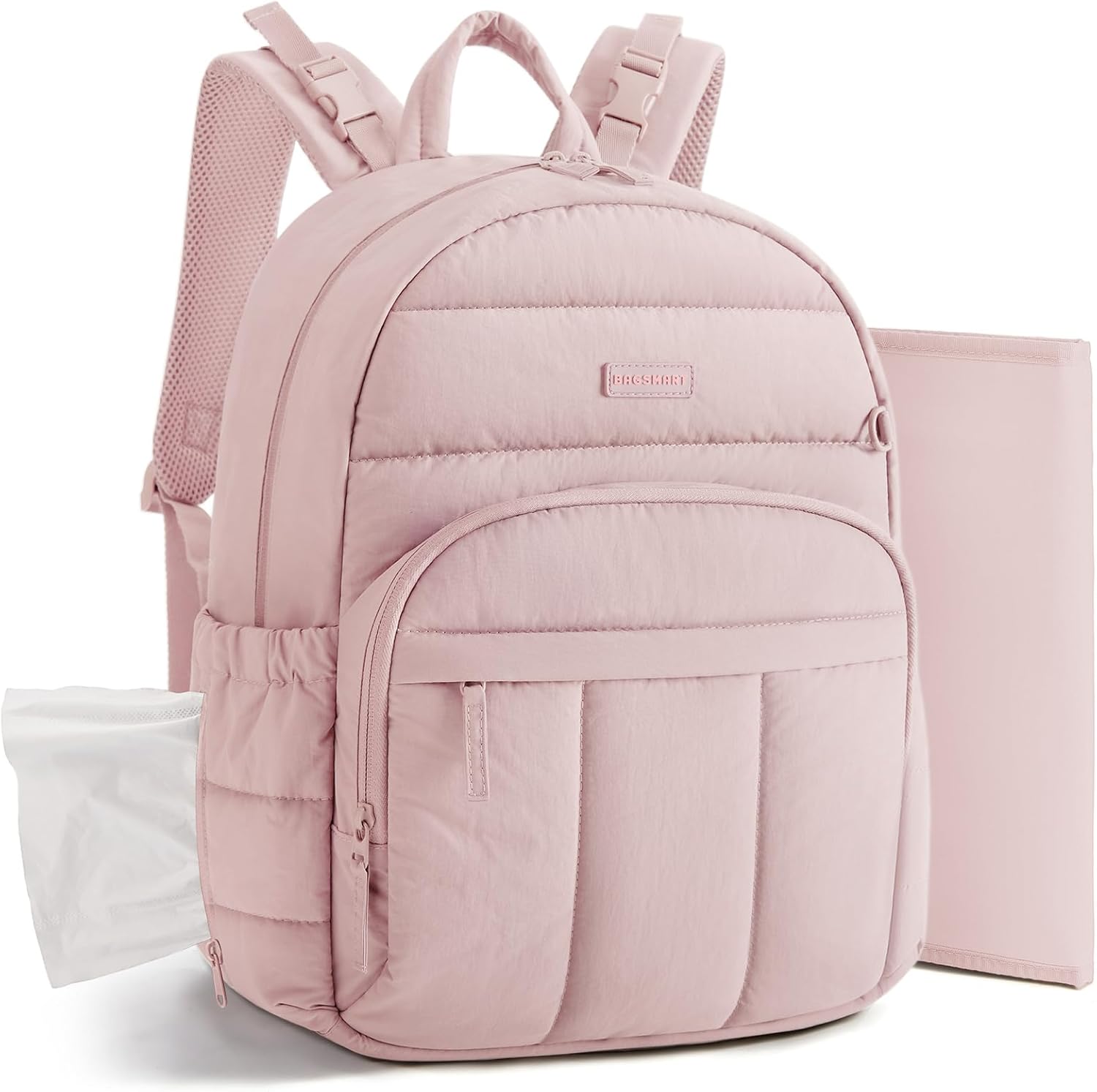 BAGSMART Baby Diaper Bag with Waterproof Pad, Pink