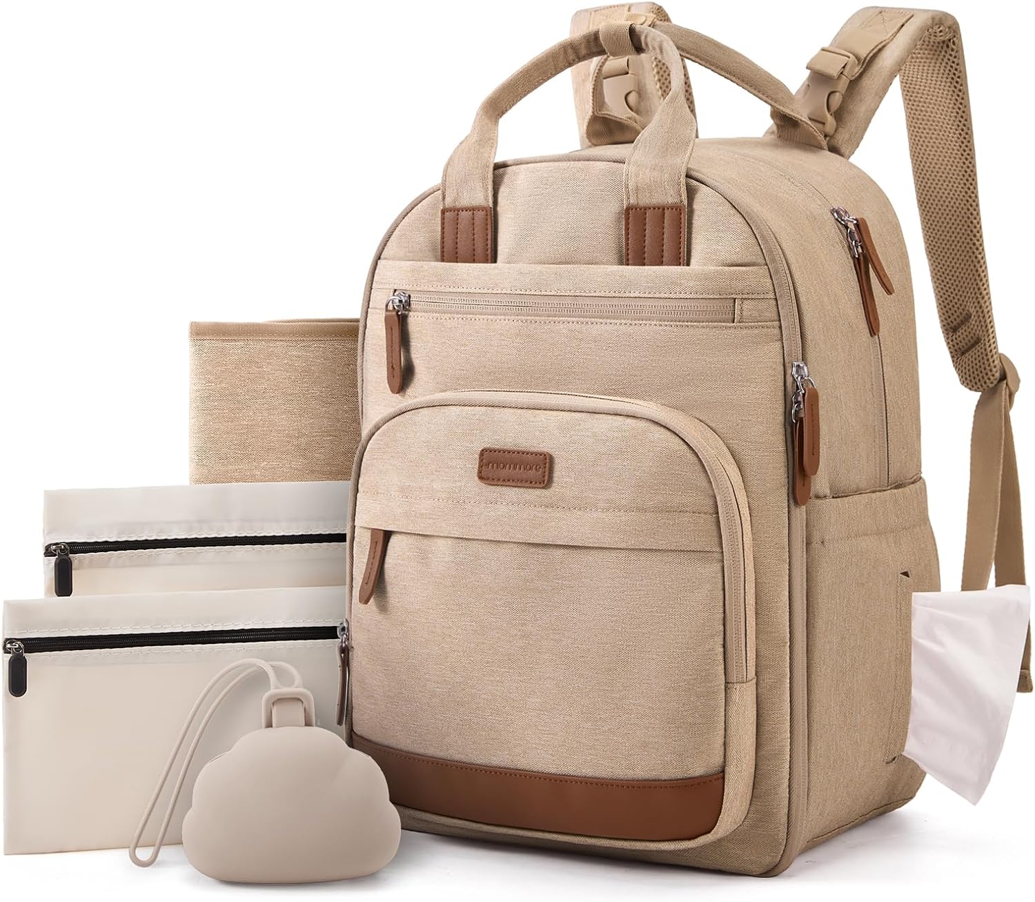 mommore Baby Diaper Bag with Waterproof Changing Pad, Camel