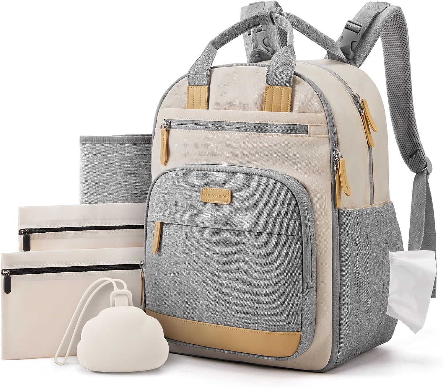 mommore Baby Diaper Bag with Waterproof Changing Pad, Gray White
