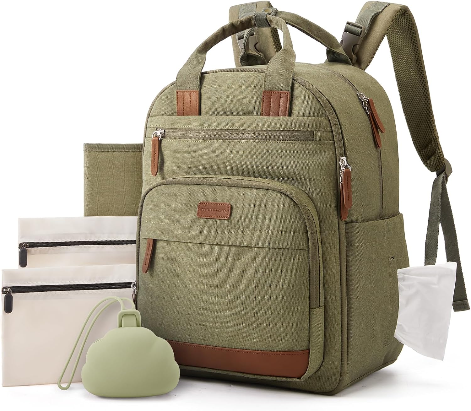 mommore Baby Diaper Bag with Waterproof Changing Pad, Green