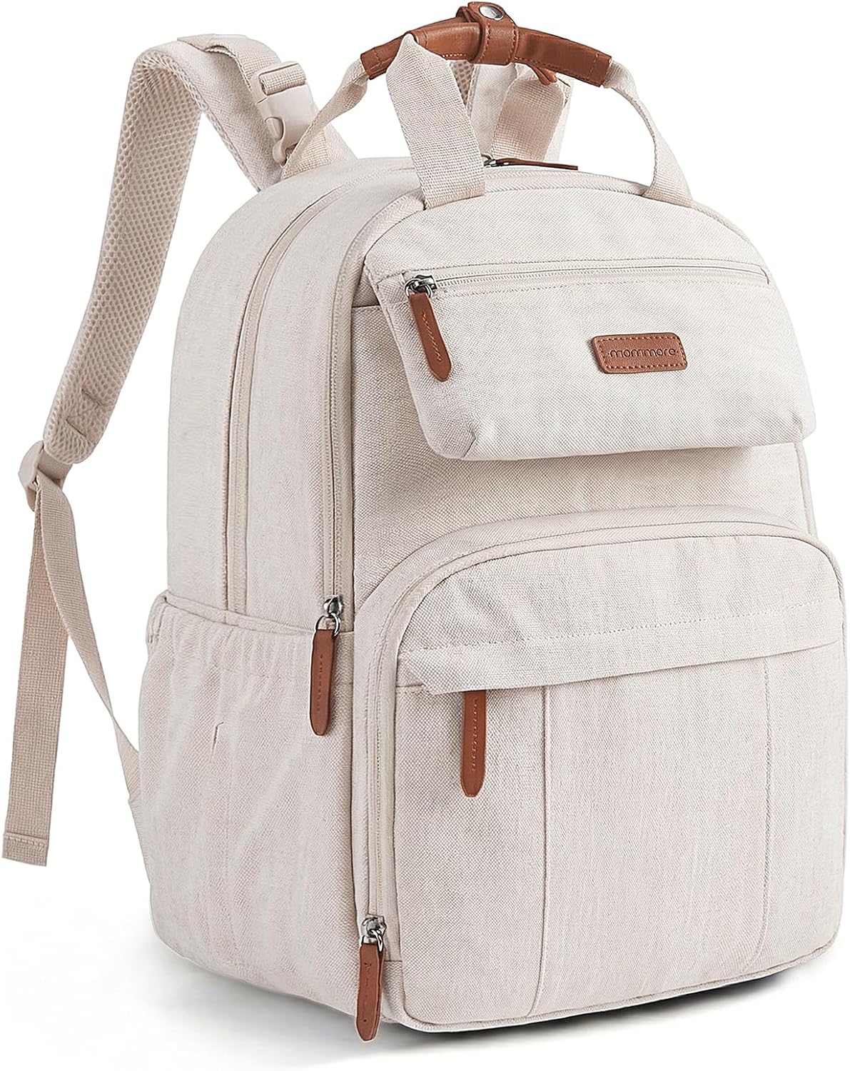 mommore Diaper Bag Backpack Travel Baby Bag with Changing Pad for Mom Dad 1-beige