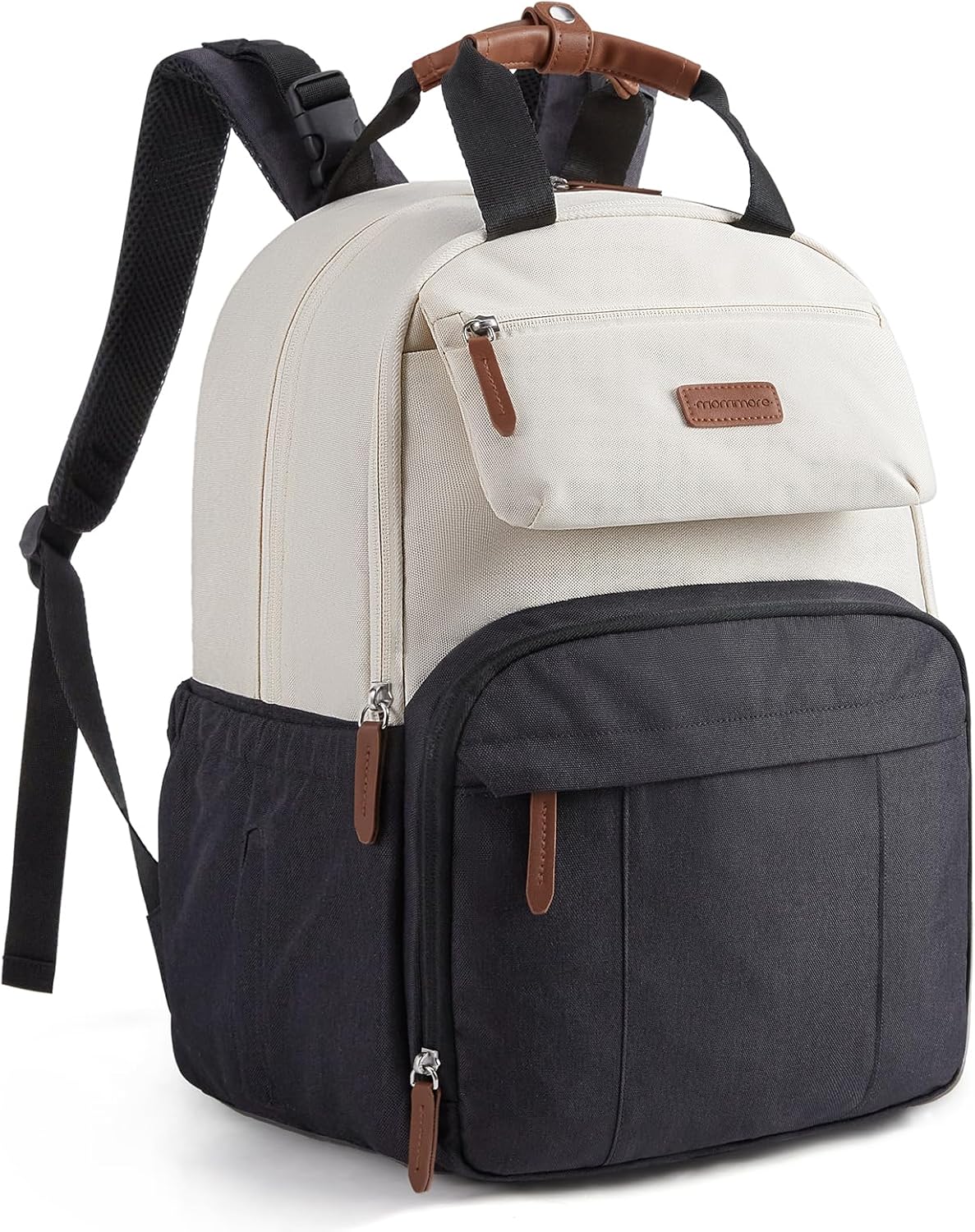 mommore Diaper Bag Backpack Travel Baby Bag with Changing Pad for Mom Dad 1-black-beige