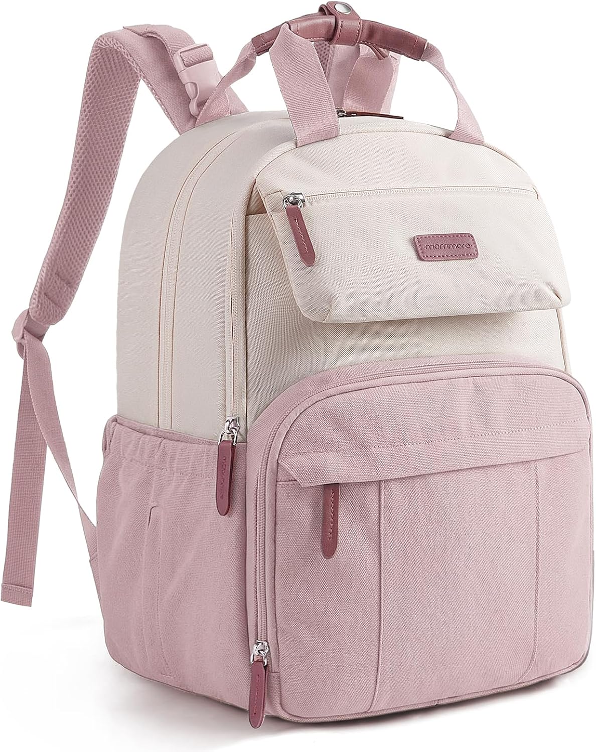mommore Diaper Bag Backpack Travel Baby Bag with Changing Pad for Mom Dad 1-pink-begie