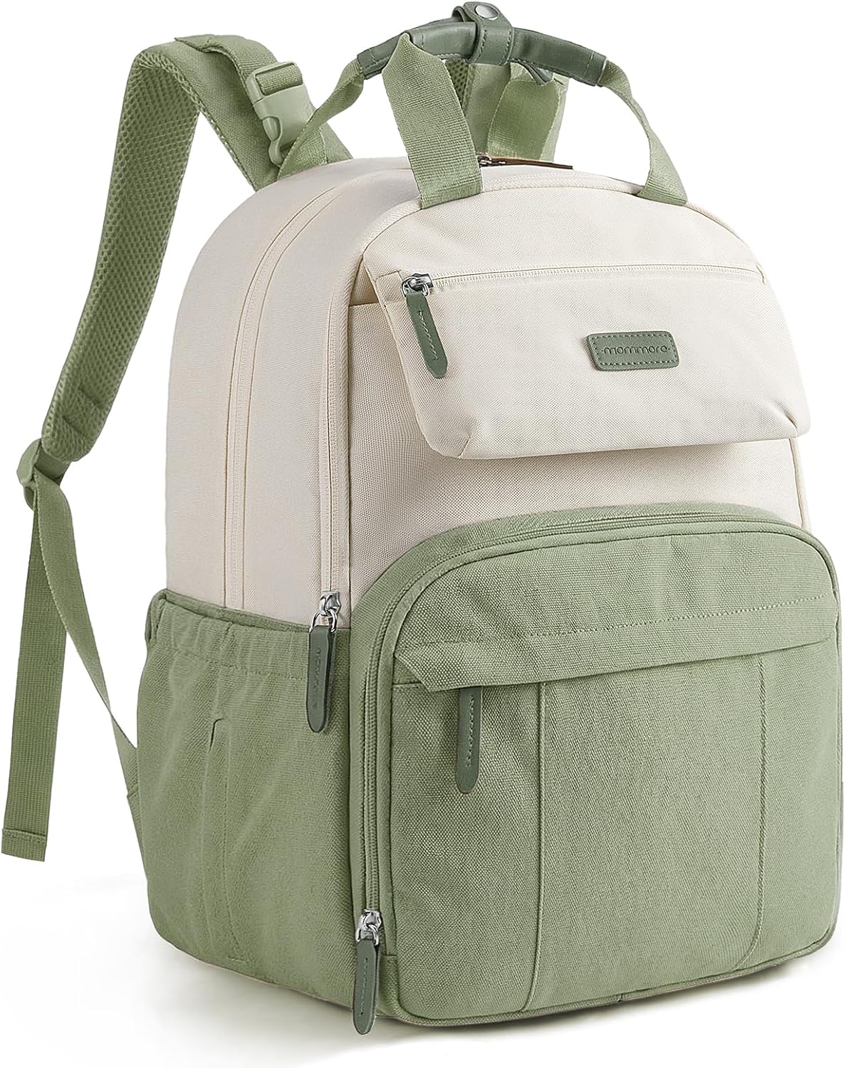 mommore Diaper Bag Backpack Travel Baby Bag with Changing Pad for Mom Dad 1-green-beige