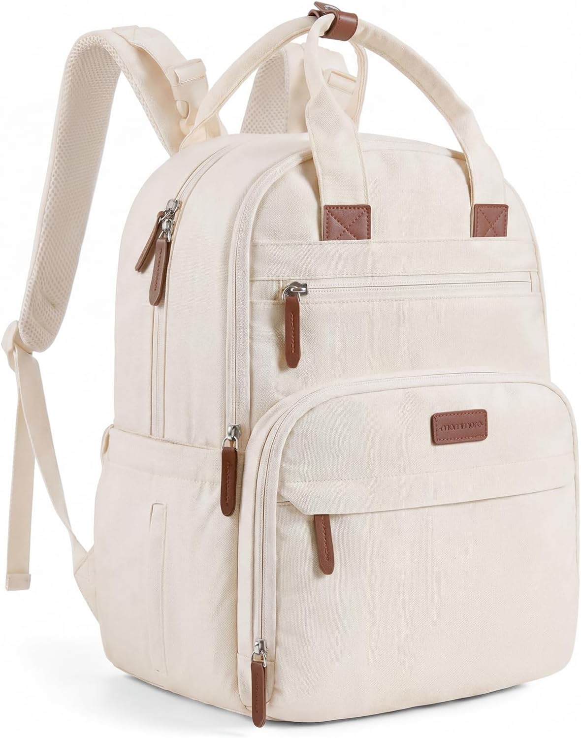mommore Diaper Bag Backpack Multi-pocket Baby Bag with Changing Pad 2-cream Beige