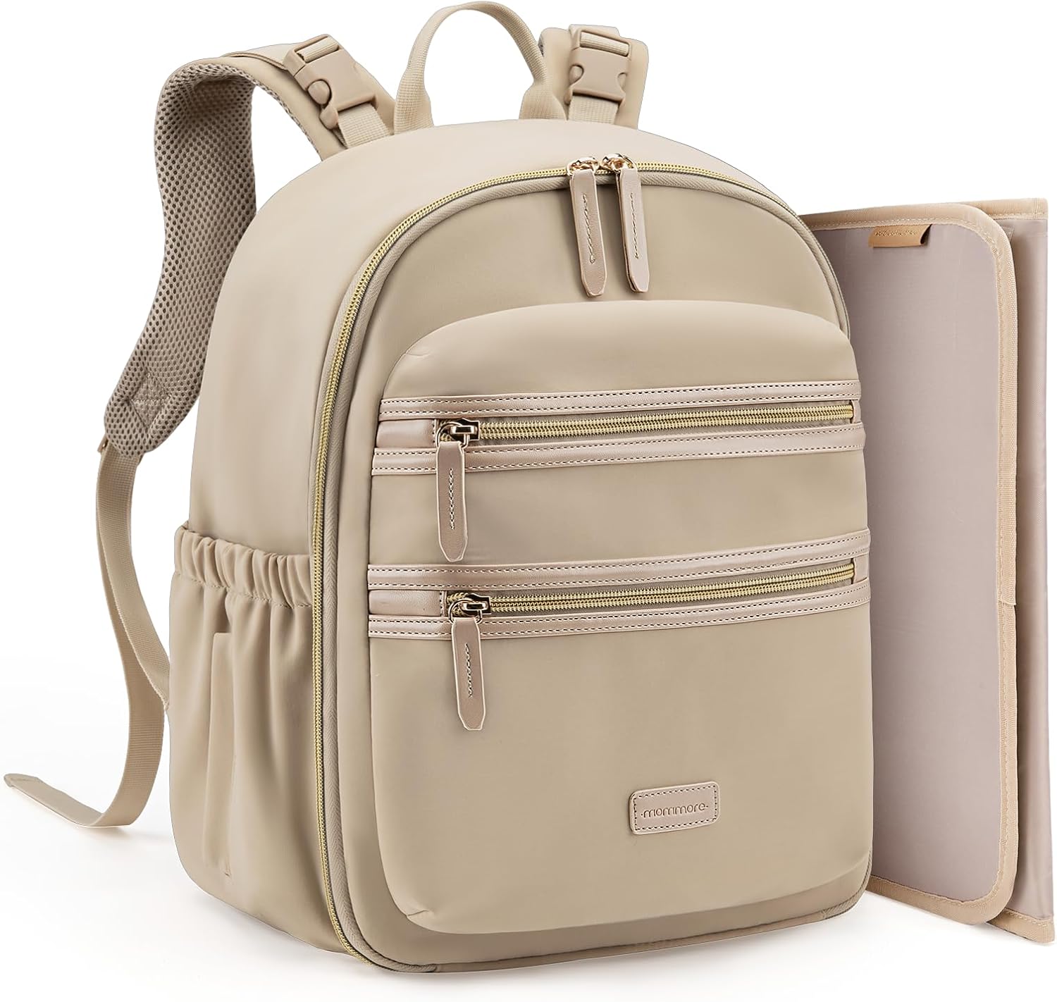 mommore Diaper Bag Backpack, Neoprene Mini Travel Bag for Newborn Brown Taupe