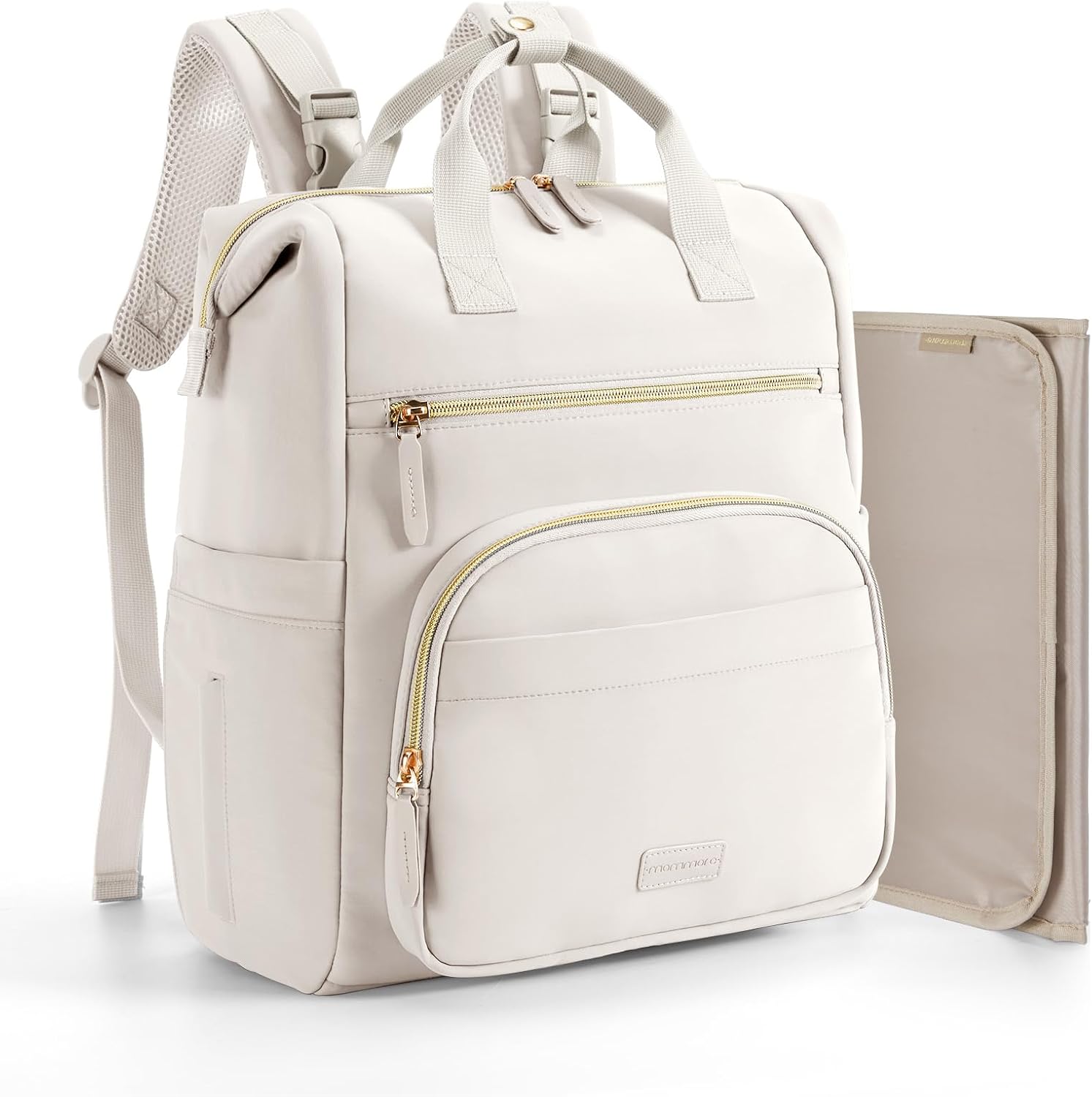 mommore Neoprene Diaper Bag Backpack Small Lightweight Light Beige