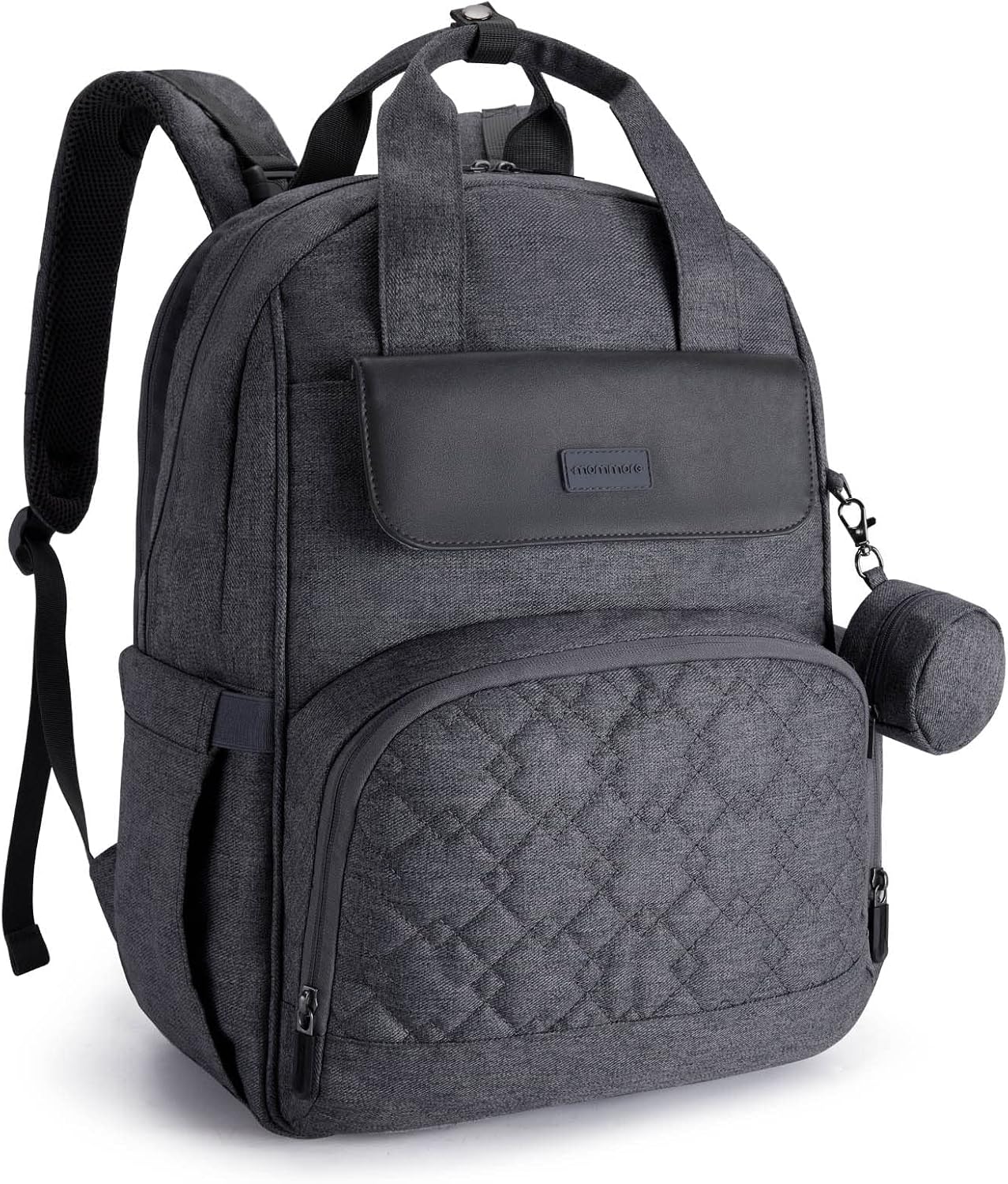 mommore Diaper Bag Backpack Large Travel Diaper Bags with Portable Changing Pad, Pacifier Case and Stroller Straps, Dark Grey
