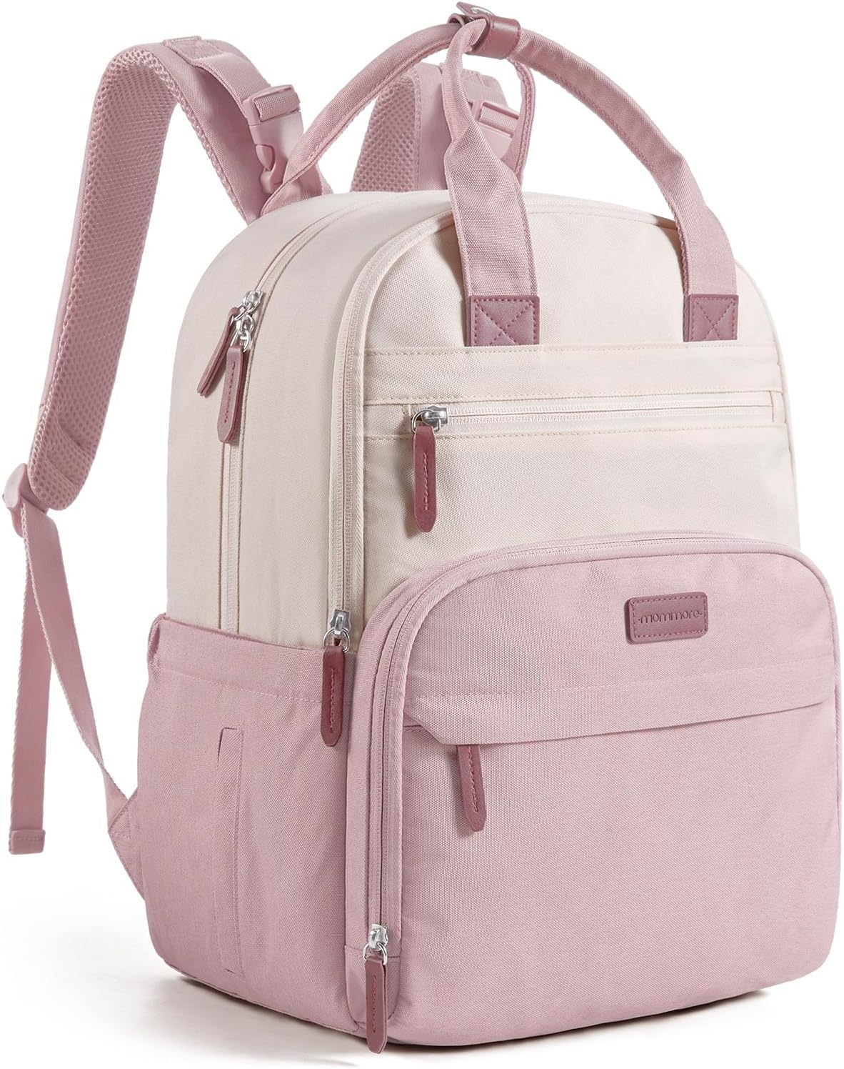 mommore Diaper Bag Backpack Multi-pocket Baby Bag with Changing Pad 2-pink-begie