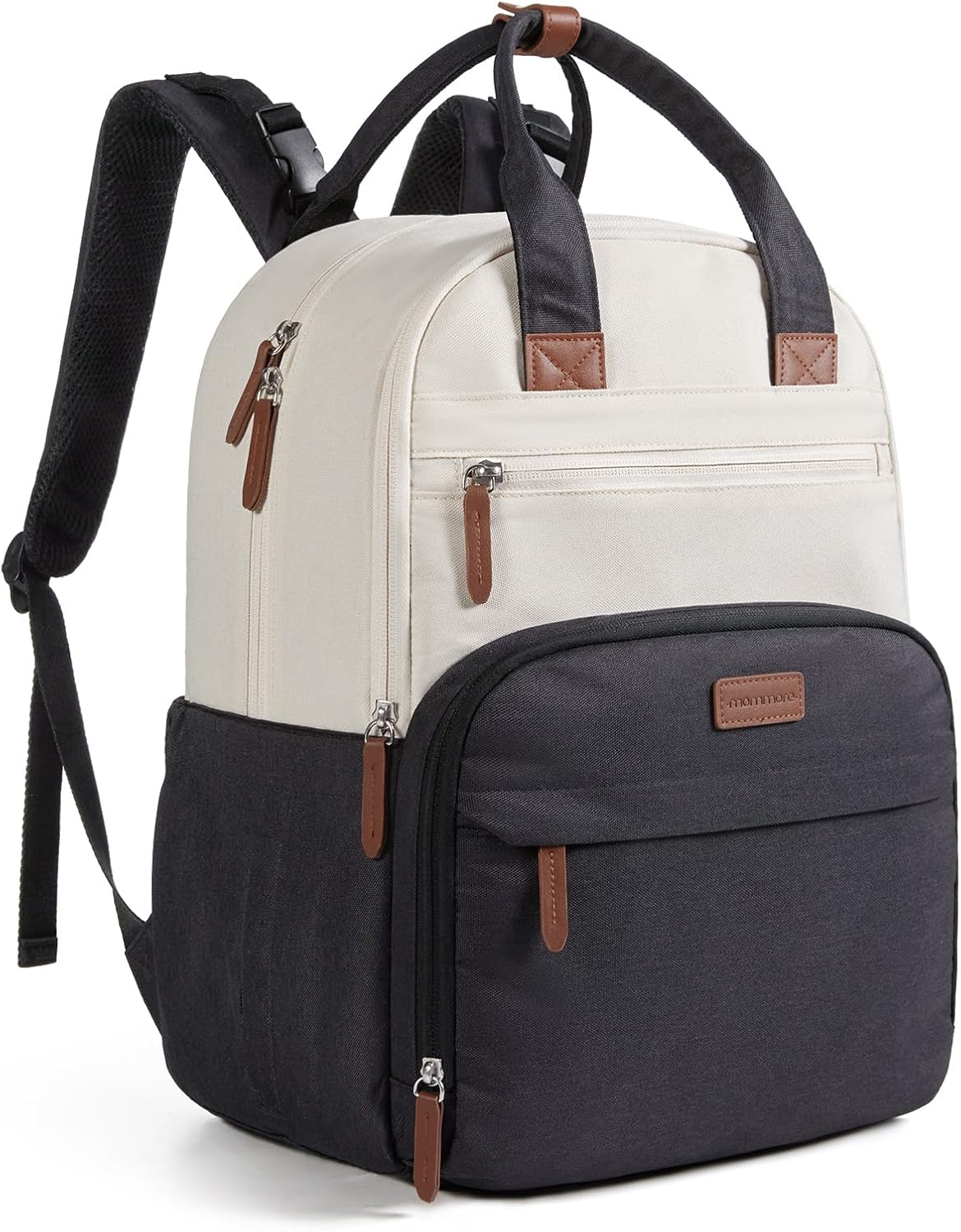 mommore Diaper Bag Backpack Multi-pocket Baby Bag with Changing Pad 2-black-beige