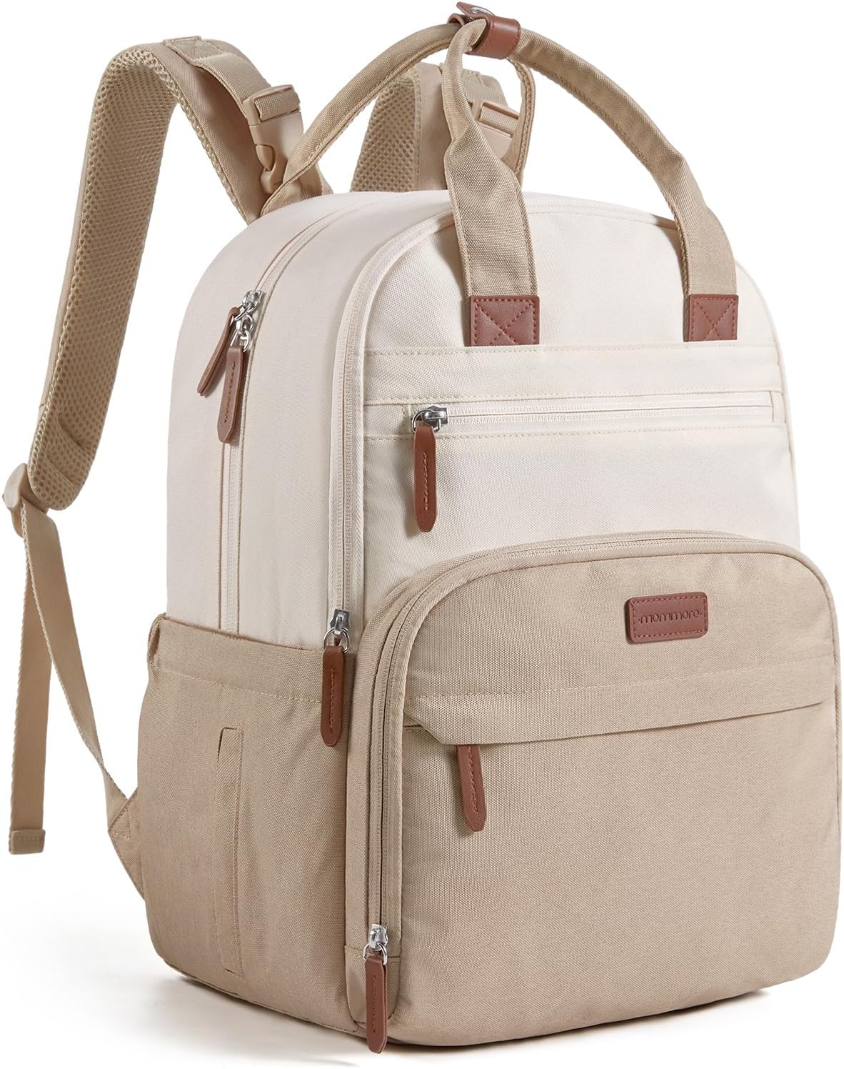 mommore Diaper Bag Backpack Multi-pocket Baby Bag with Changing Pad 2-khaki-beige