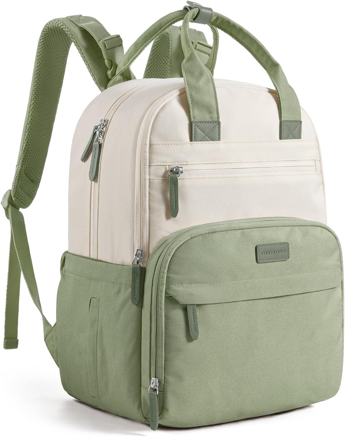 mommore Diaper Bag Backpack Multi-pocket Baby Bag with Changing Pad 2-green-beige
