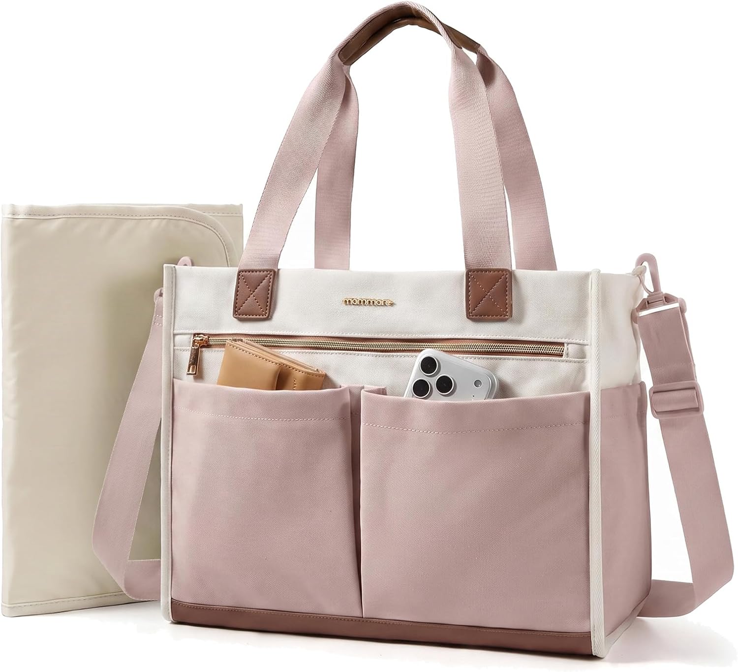 mommore Canvas Travel Tote Bag Large Diaper Bag Tote Stylish Nude Pink