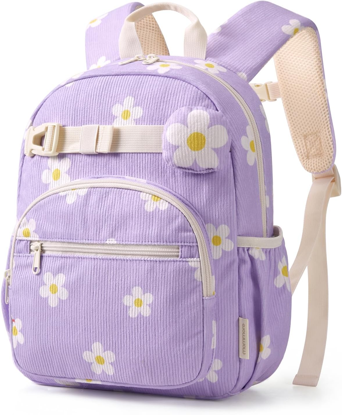 mommore Toddler Backpack Corduroy Preschool Bookbag for Boys Girls 2-4 Purple Flower