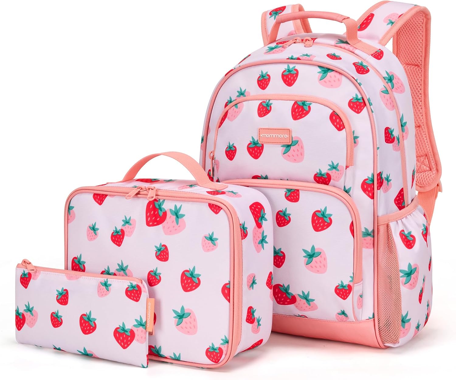 mommore Kids Backpack Set Kindergarten School Bookbag for Boys Girls 4-8 Pink Strawberry