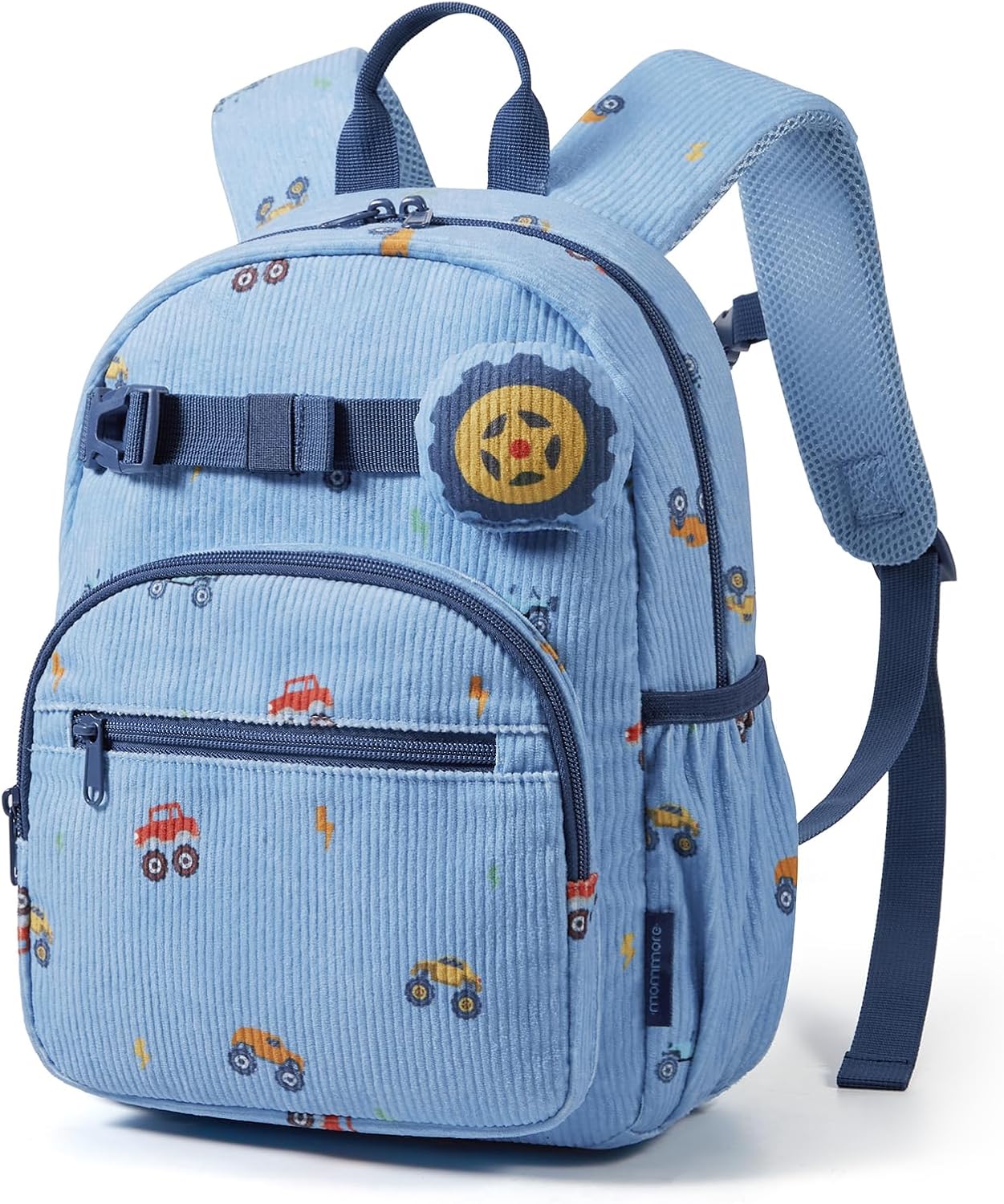 mommore Toddler Backpack Corduroy Preschool Bookbag for Boys Girls 2-4 Monster Truck