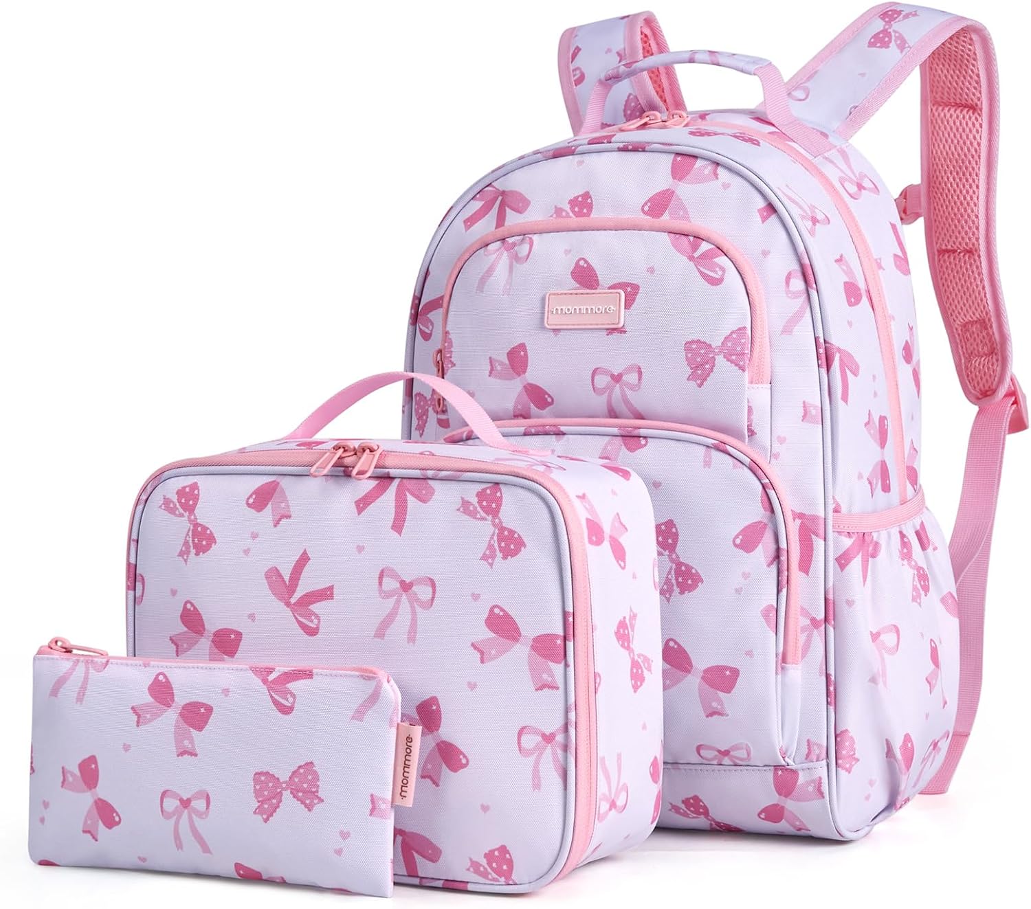 mommore Kids Backpack Set Kindergarten School Bookbag for Boys Girls 4-8 Pink Ribbon Bow