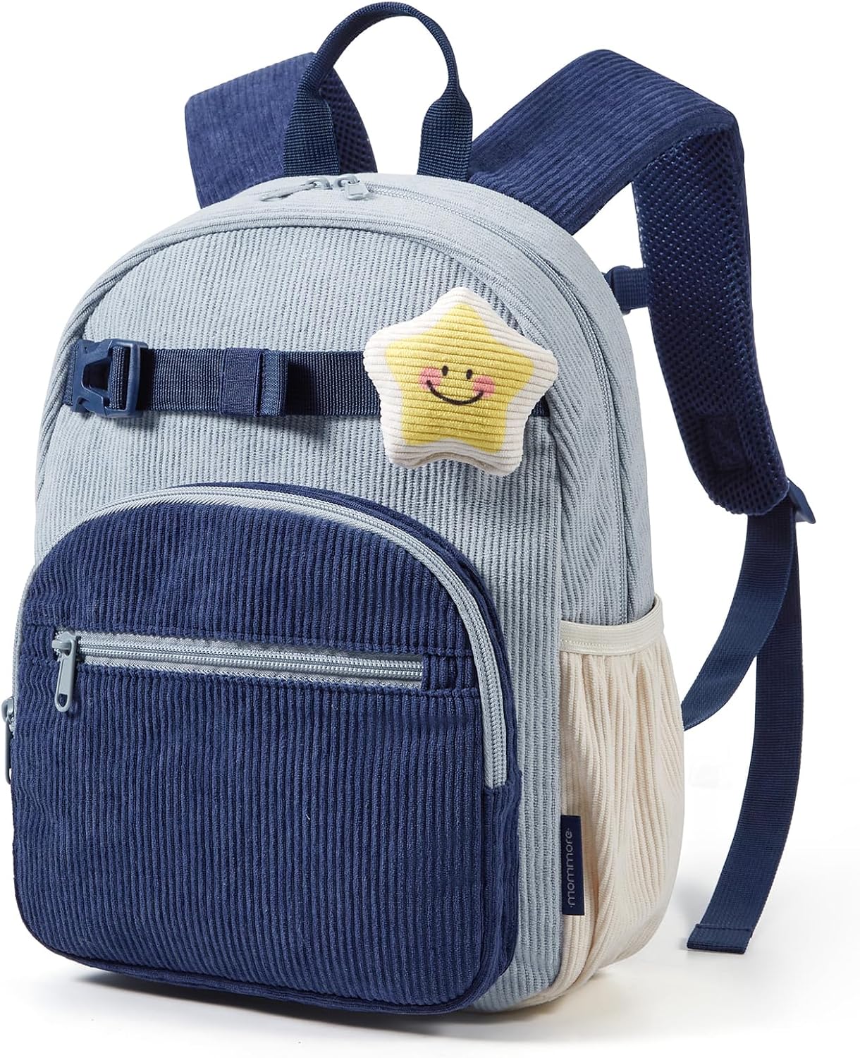 mommore Toddler Backpack Corduroy Preschool Bookbag for Boys Girls 2-4 Light Blue&navy