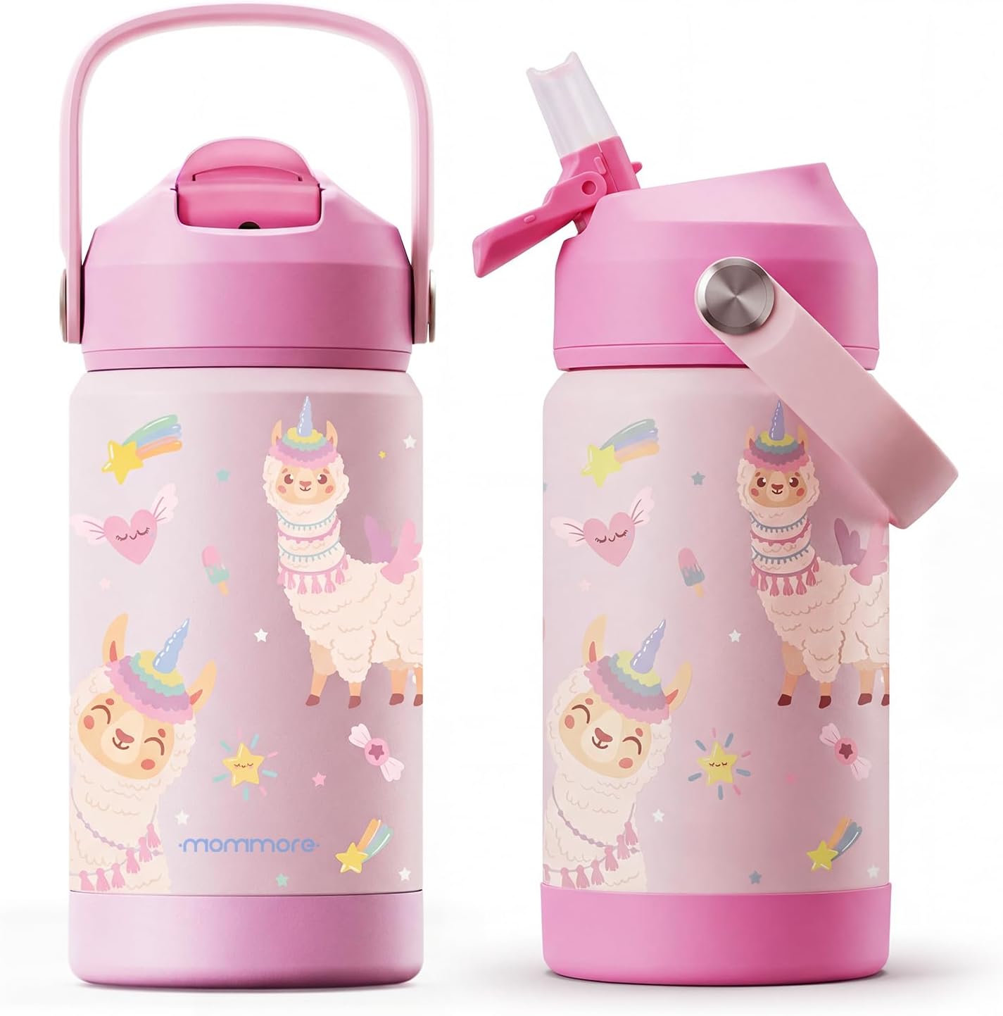 Mommore 12oz Kids Insulated Water Bottle with Straw Lid, Unicorn