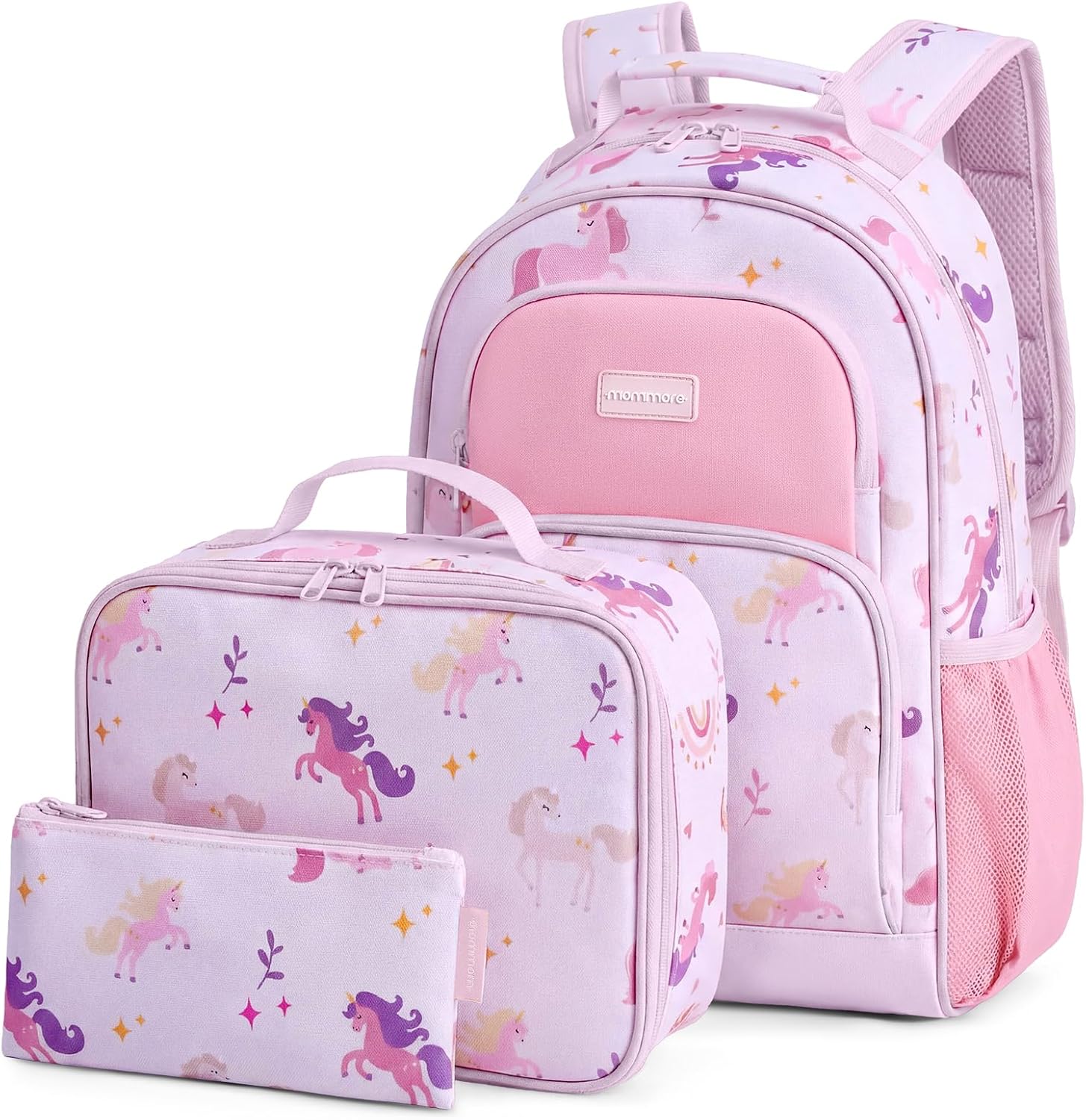 mommore Kids Backpack Set Kindergarten School Bookbag for Boys Girls 4-8 Unicorn Leaf