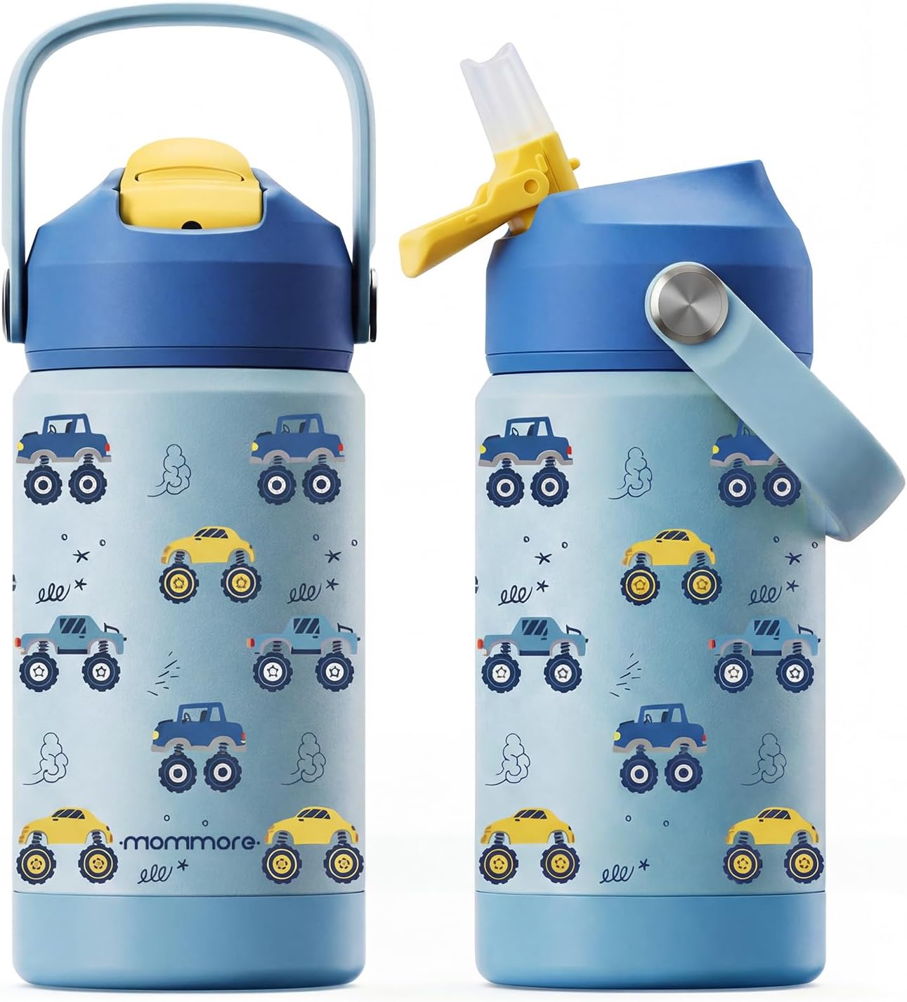Mommore 12oz Kids Insulated Water Bottle with Straw Lid, Car