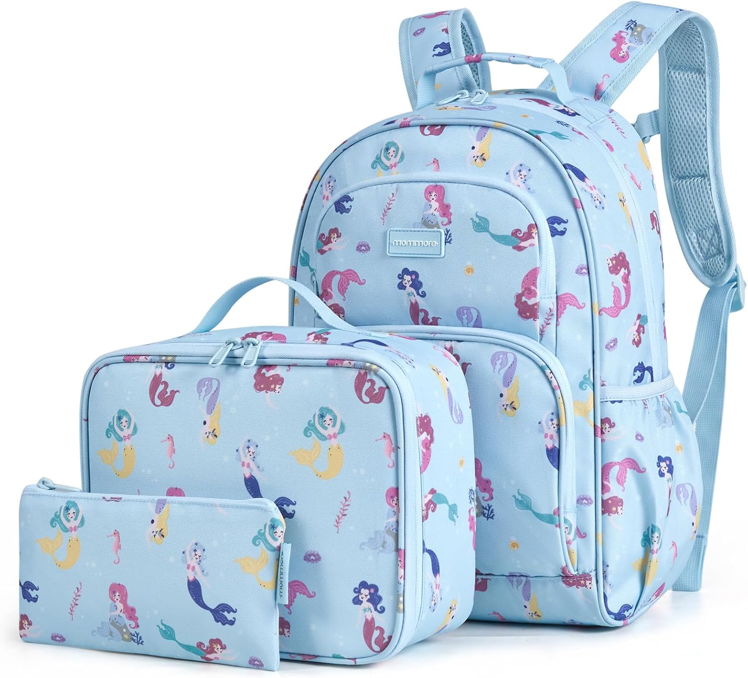 mommore Kids Backpack Set Kindergarten School Bookbag for Boys Girls 4-8 Aqua Mermaid