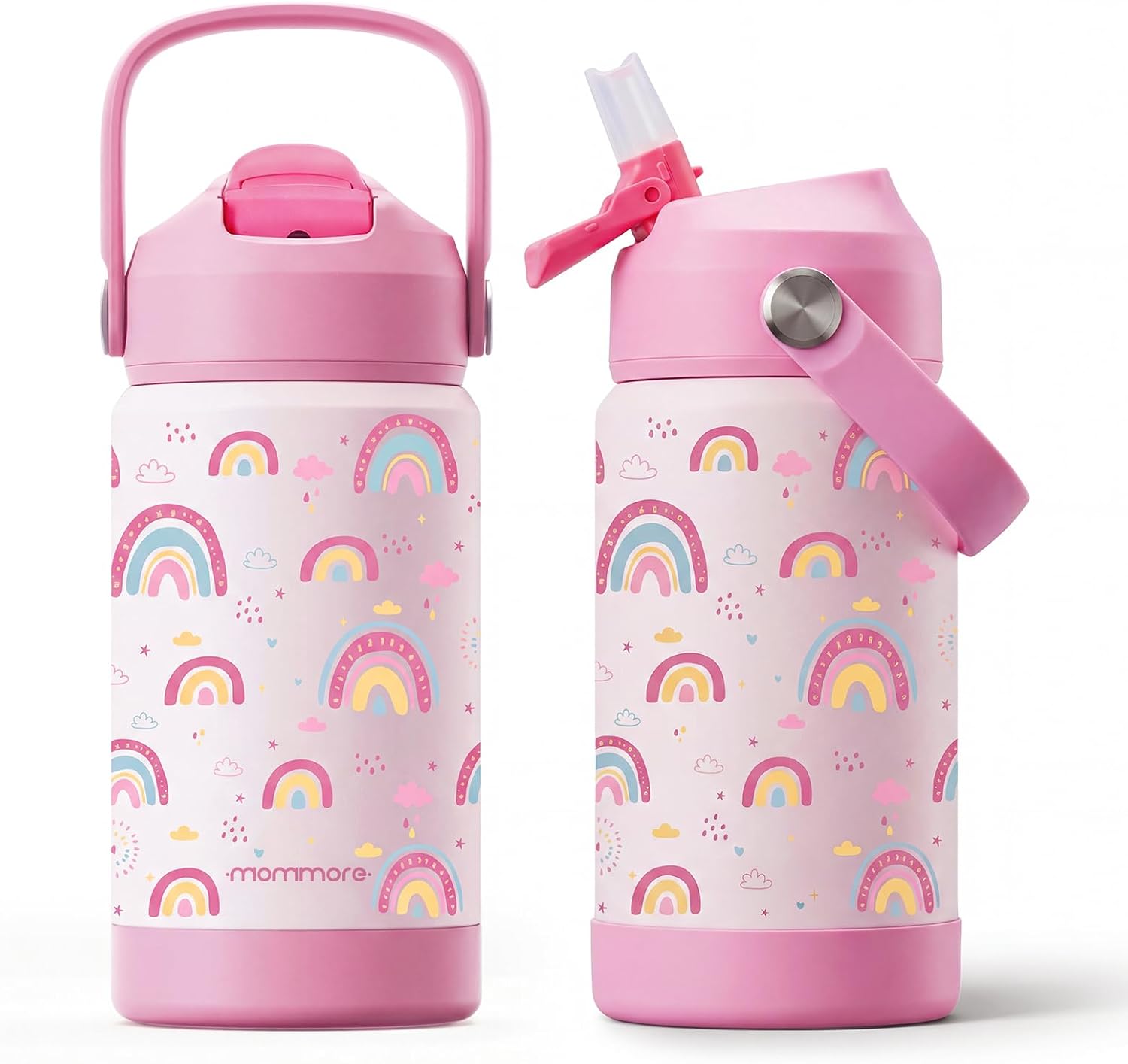 Mommore 12oz Kids Insulated Water Bottle with Straw Lid, Rainbow