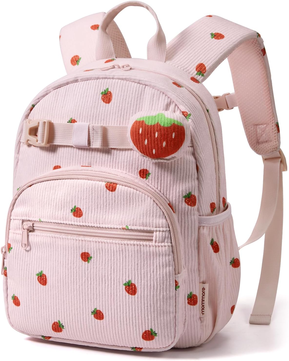 mommore Toddler Backpack Corduroy Preschool Bookbag for Boys Girls 2-4 Strawberry