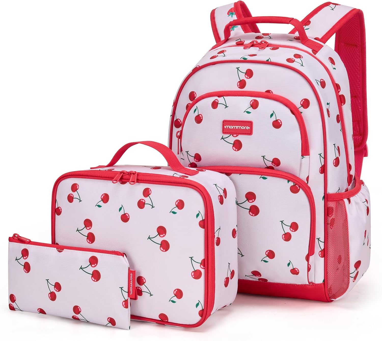 mommore Kids Backpack Set Kindergarten School Bookbag for Boys Girls 4-8 A-red Cherry