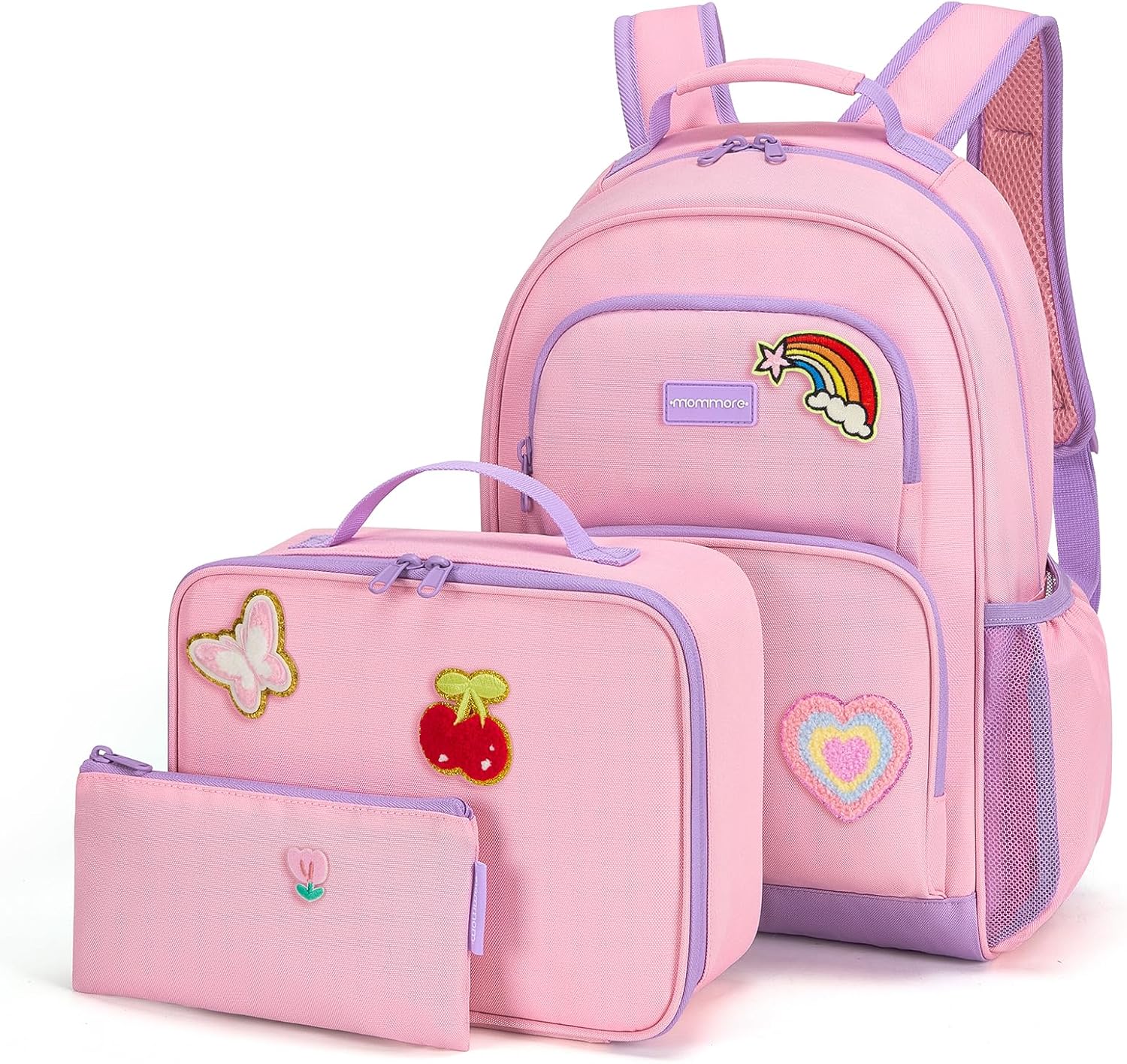 mommore Personalized Backpack Girls School Bookbag Iron-On Patches Pink Purple-custom