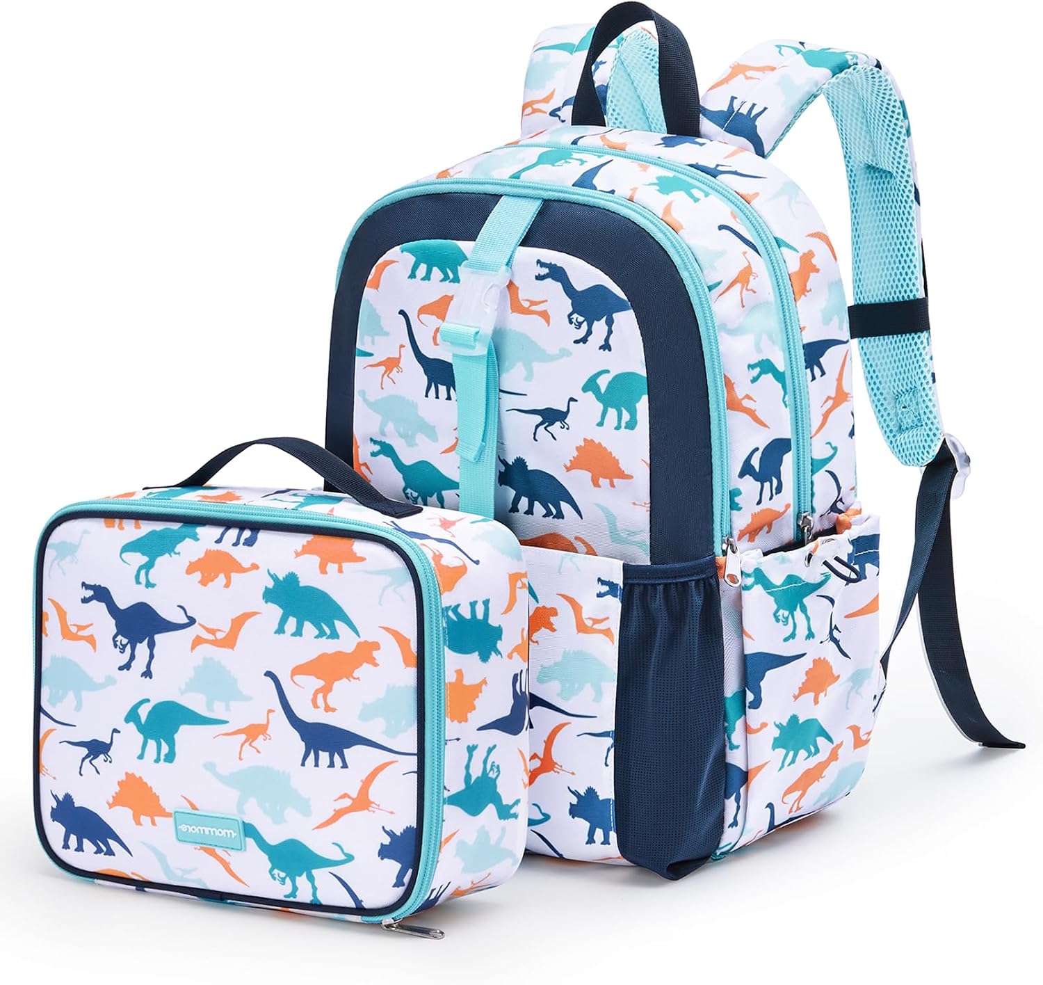 mommore Kids Backpack Set Kindergarten School Bookbag for Boys Girls 4-8 Blue Dinosaur