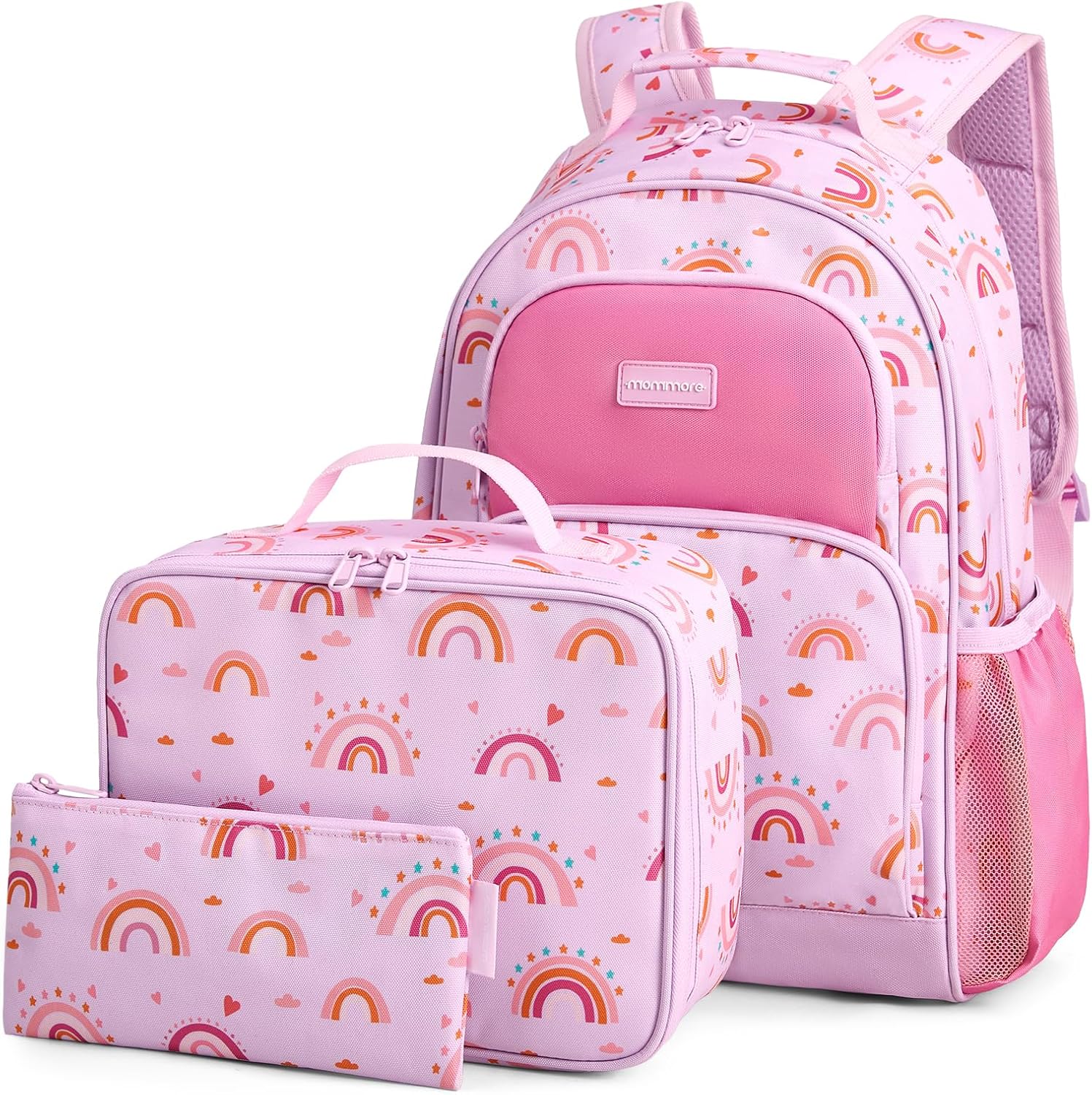 mommore Kids Backpack Set Kindergarten School Bookbag for Boys Girls 4-8 A-rainbow Print